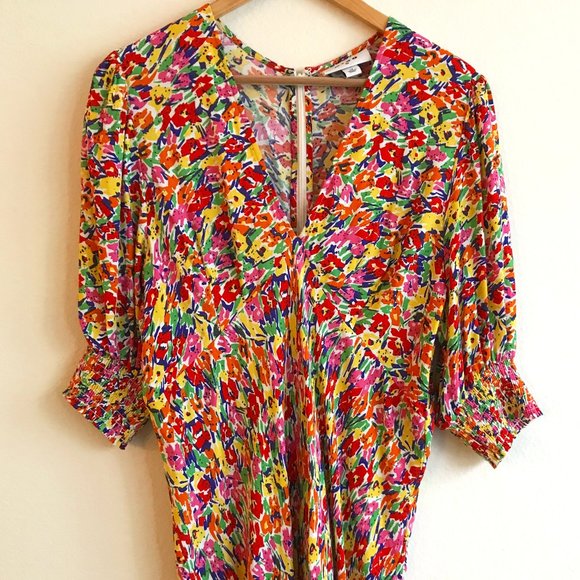 RIXO for Target Floral Multicolor Maxi Dress With Puff Sleeves and V Neck Sz 12 - Picture 3 of 12
